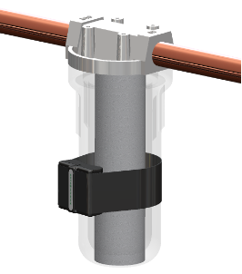 EyeOnFilter monitoring hardware attached to a whole-house filter